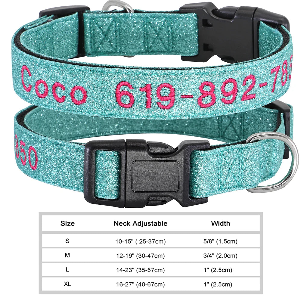 Adjustable Nylon Embroidered Dog Collar Custom ID Name Accessories Pet Collars For Small Medium Large Dogs Pets Supplies Perro