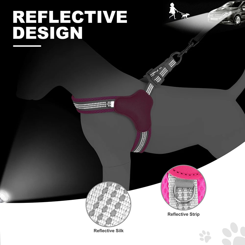 Reflective Nylon Dog Harness Mesh Breathable Pet Puppy Dog Harnesses Adjustable Vest for Small Medium Large Dogs Pug Bulldog