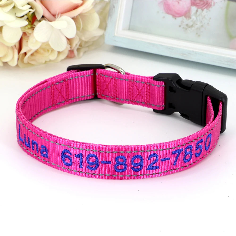 Adjustable Nylon Embroidered Dog Collar Custom ID Name Accessories Pet Collars For Small Medium Large Dogs Pets Supplies Perro