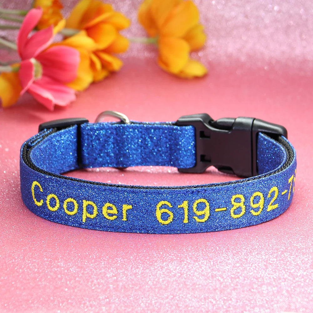 Adjustable Nylon Embroidered Dog Collar Custom ID Name Accessories Pet Collars For Small Medium Large Dogs Pets Supplies Perro