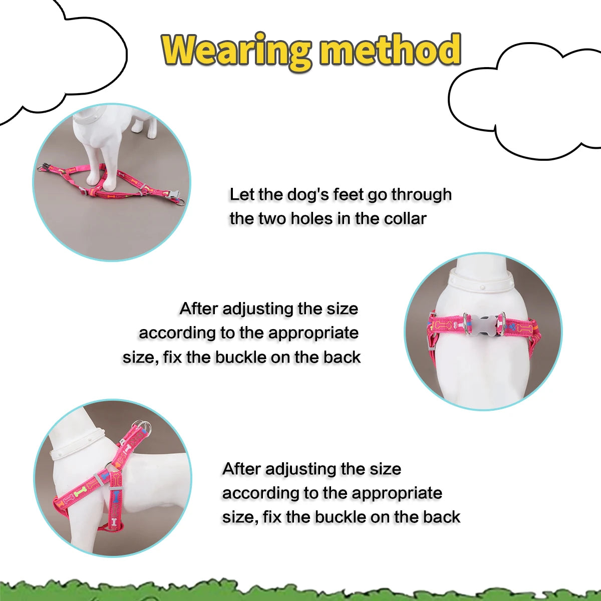 A colorful bone tripod pet dog harness for indoor and outdoor use