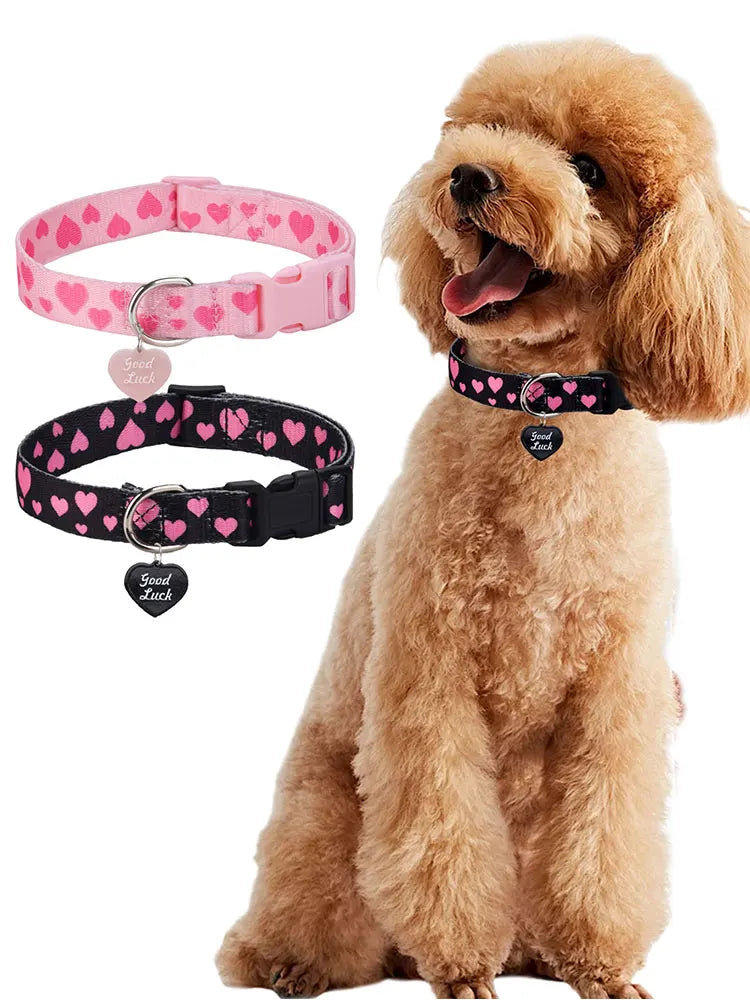 CP613--love printed pet dog & cat collar, high density printed ribbon and exquisite pendant, durable buckle.