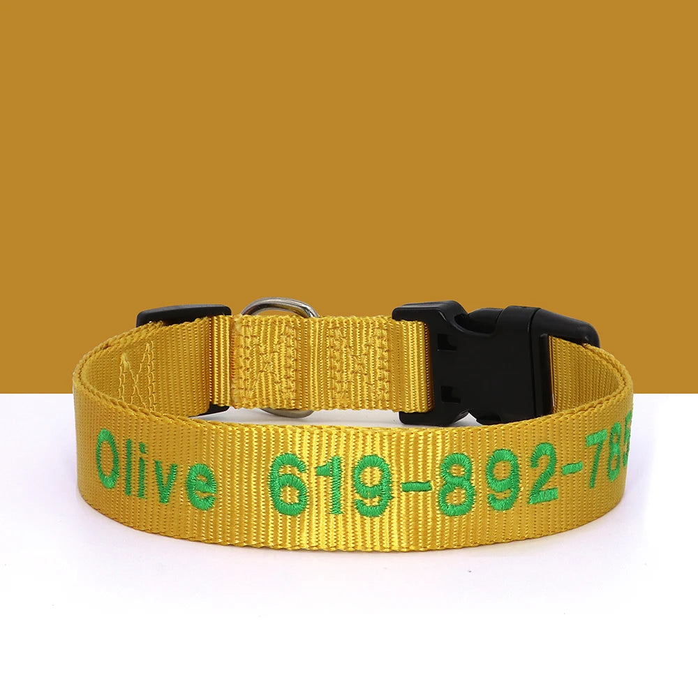 Adjustable Nylon Embroidered Dog Collar Custom ID Name Accessories Pet Collars For Small Medium Large Dogs Pets Supplies Perro