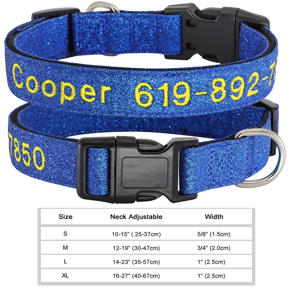 Adjustable Nylon Embroidered Dog Collar Custom ID Name Accessories Pet Collars For Small Medium Large Dogs Pets Supplies Perro