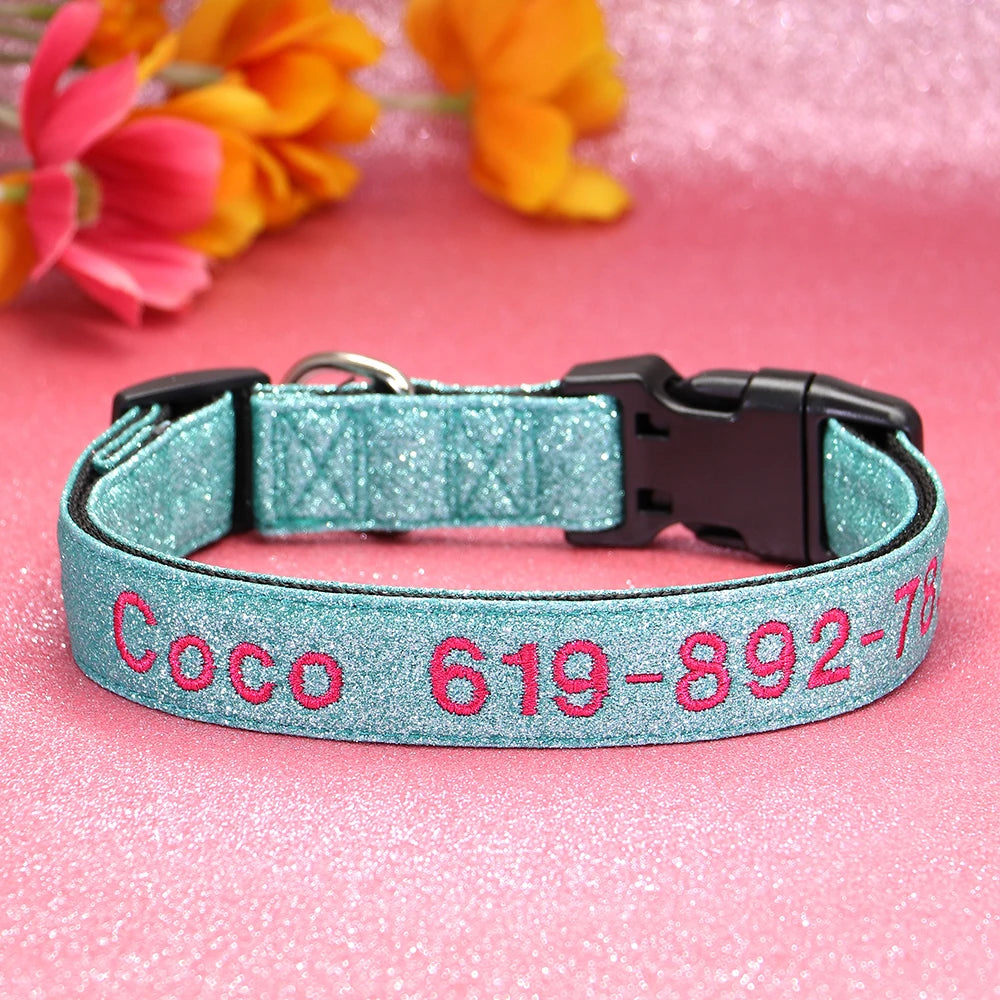 Adjustable Nylon Embroidered Dog Collar Custom ID Name Accessories Pet Collars For Small Medium Large Dogs Pets Supplies Perro