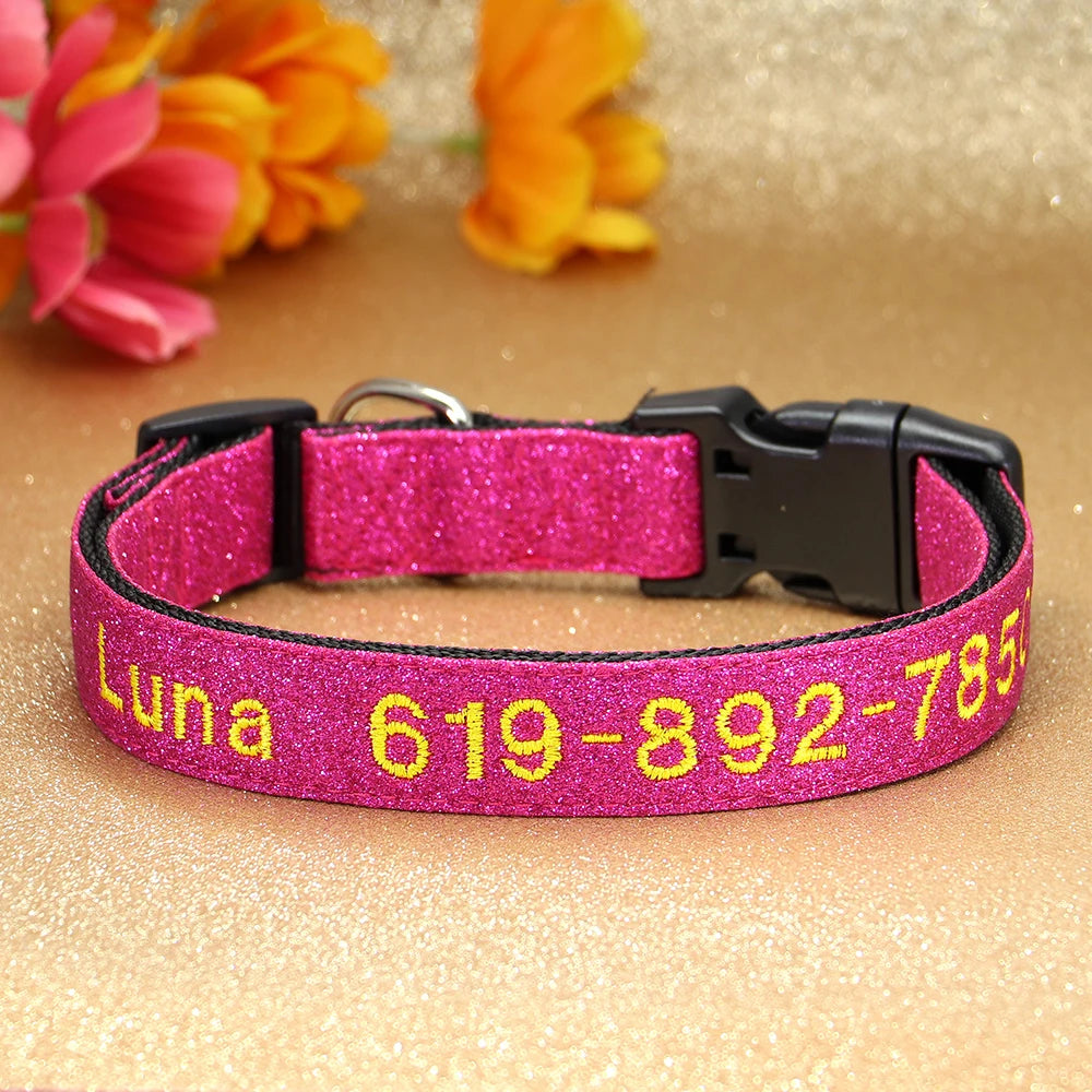 Adjustable Nylon Embroidered Dog Collar Custom ID Name Accessories Pet Collars For Small Medium Large Dogs Pets Supplies Perro