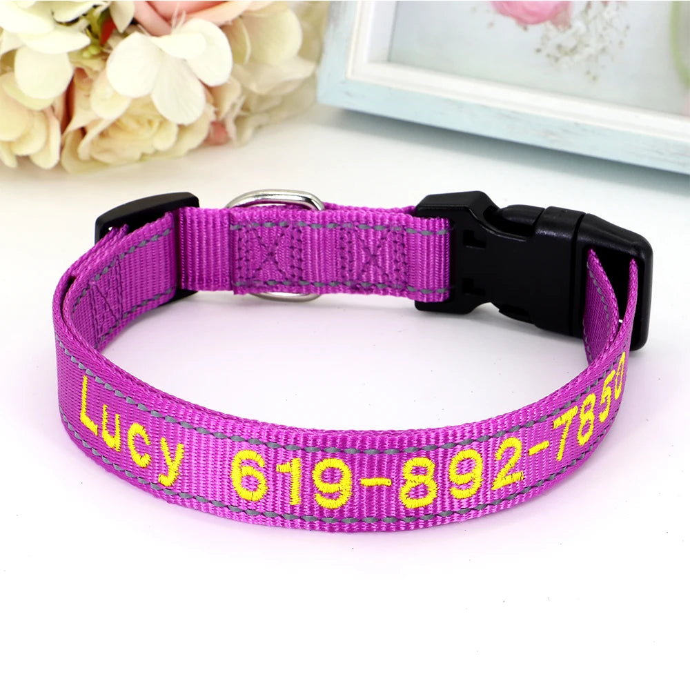 Adjustable Nylon Embroidered Dog Collar Custom ID Name Accessories Pet Collars For Small Medium Large Dogs Pets Supplies Perro