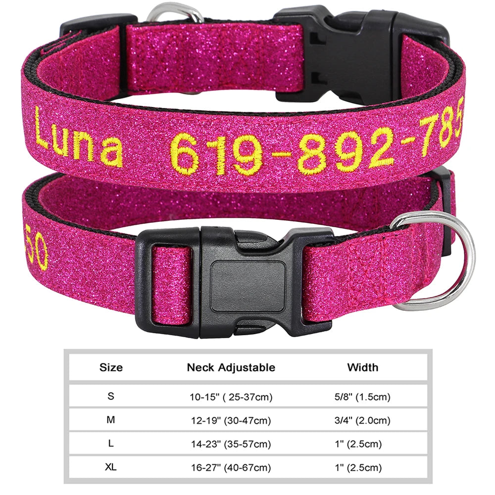 Adjustable Nylon Embroidered Dog Collar Custom ID Name Accessories Pet Collars For Small Medium Large Dogs Pets Supplies Perro