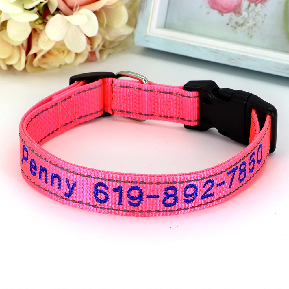Adjustable Nylon Embroidered Dog Collar Custom ID Name Accessories Pet Collars For Small Medium Large Dogs Pets Supplies Perro