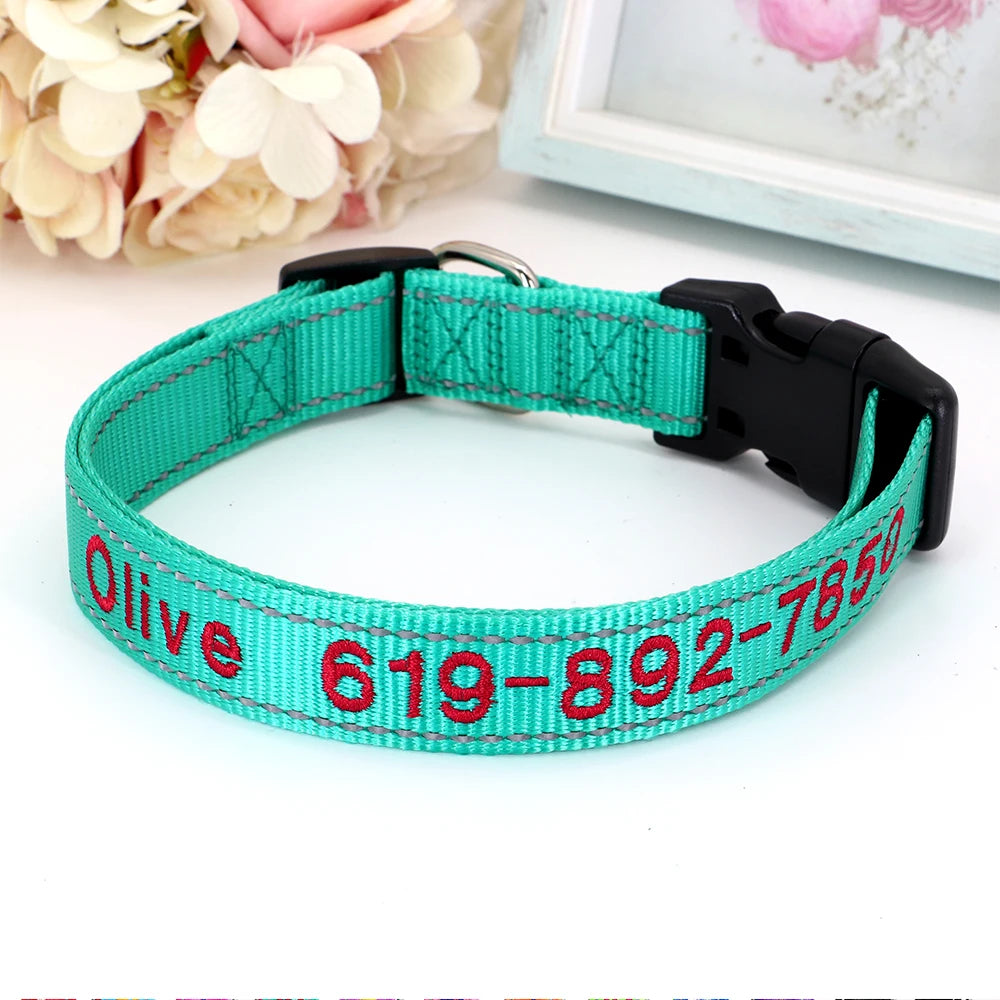 Adjustable Nylon Embroidered Dog Collar Custom ID Name Accessories Pet Collars For Small Medium Large Dogs Pets Supplies Perro